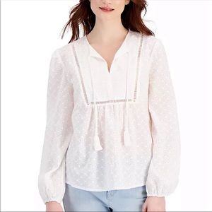 Style & Co NWT Women’s Cotton Eyelet-Embroidered Ladder-Trim White Top X-Large